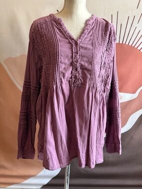 Sundance Dusty Mauve Pintuck Button Peasant Tunic